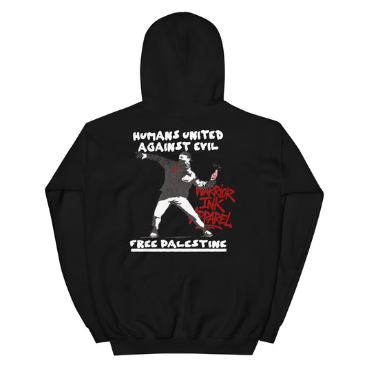 humans united against evil. Free Palestine Hoodie by Warrior Ink Apparel