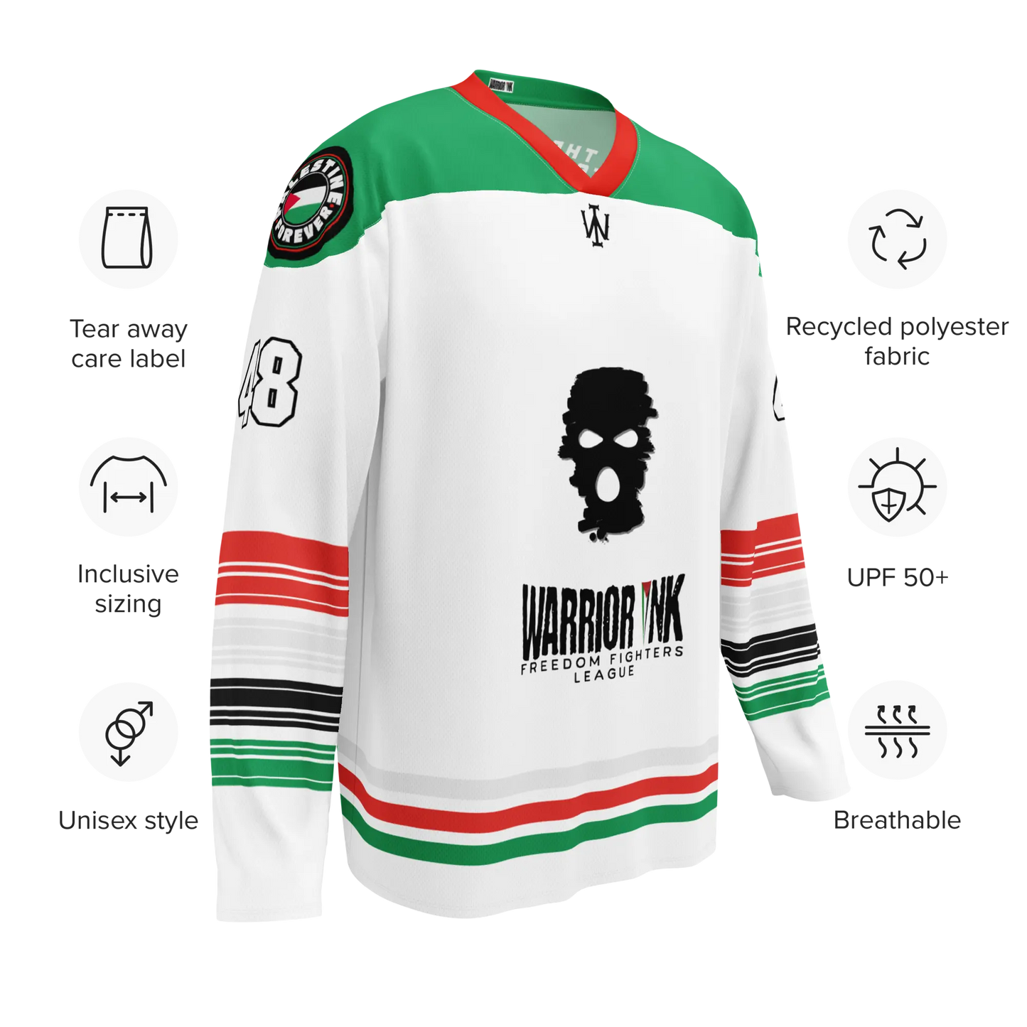 Palestine hockey jersey away in white with name and number customization