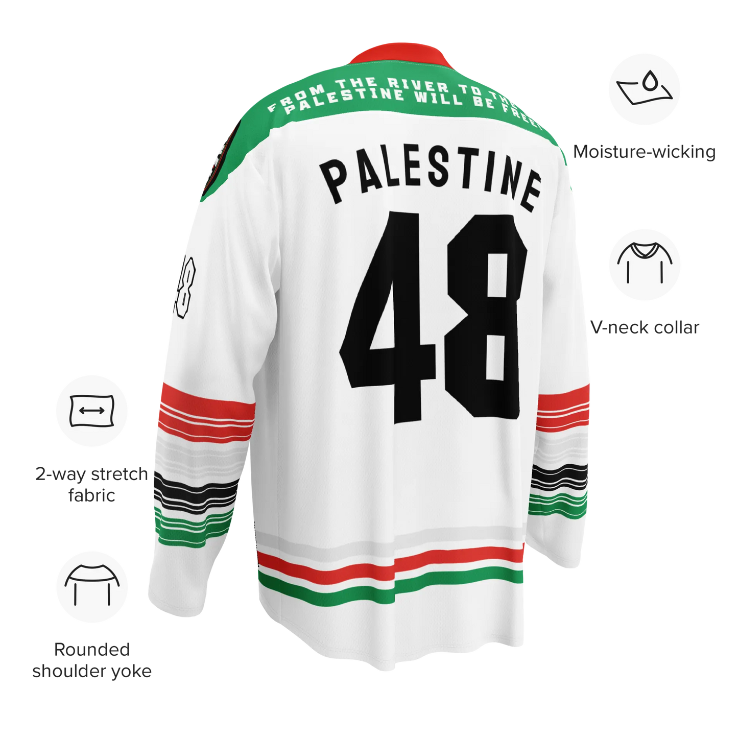 Palestine hockey jersey away in white with name and number customization