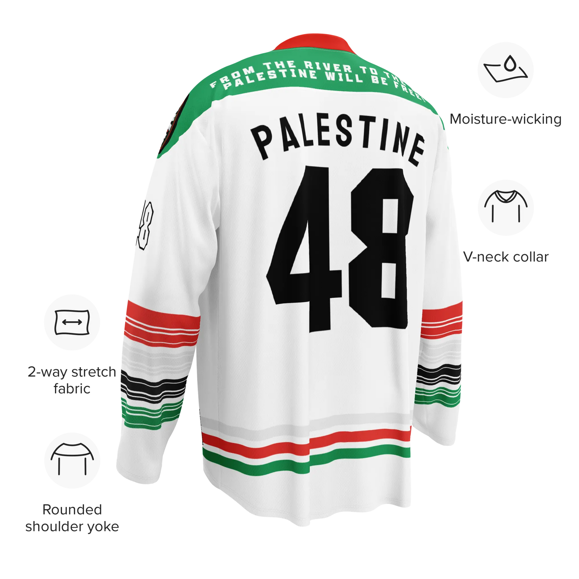 Palestine hockey jersey away in white with name and number customization