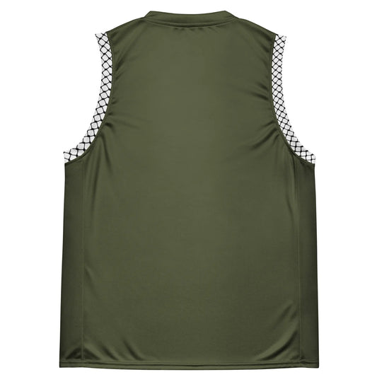 Palestine jersey in military green with keffiyeh side panels and map design