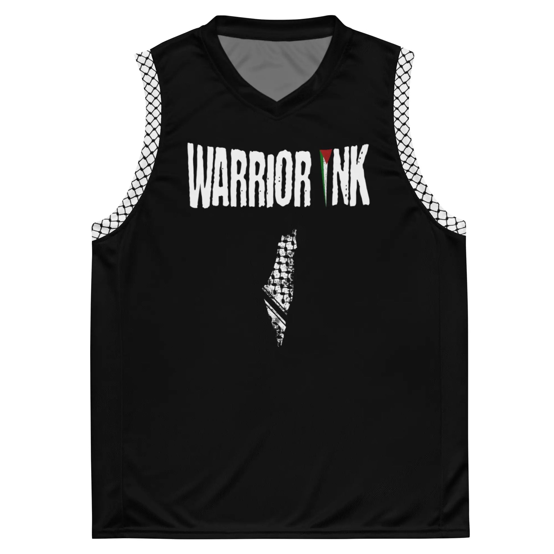 Palestine basketball jersey in black with keffiyeh and map design