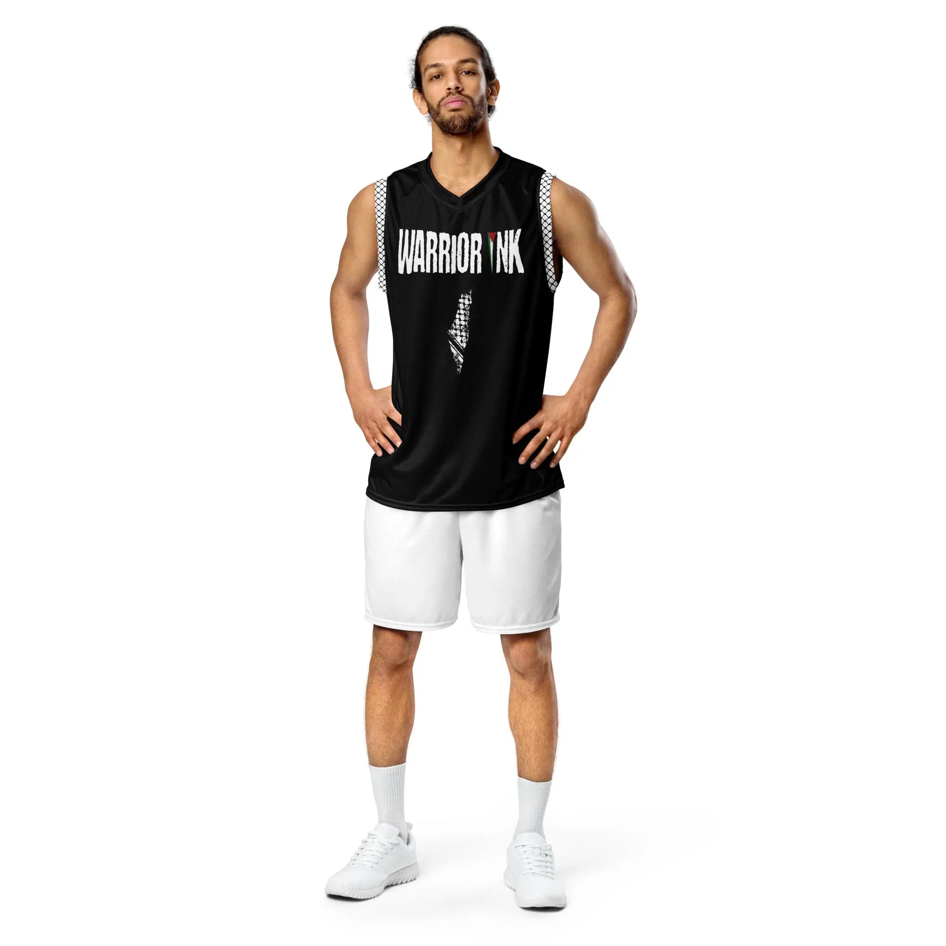 Palestine basketball jersey in black with keffiyeh and map design