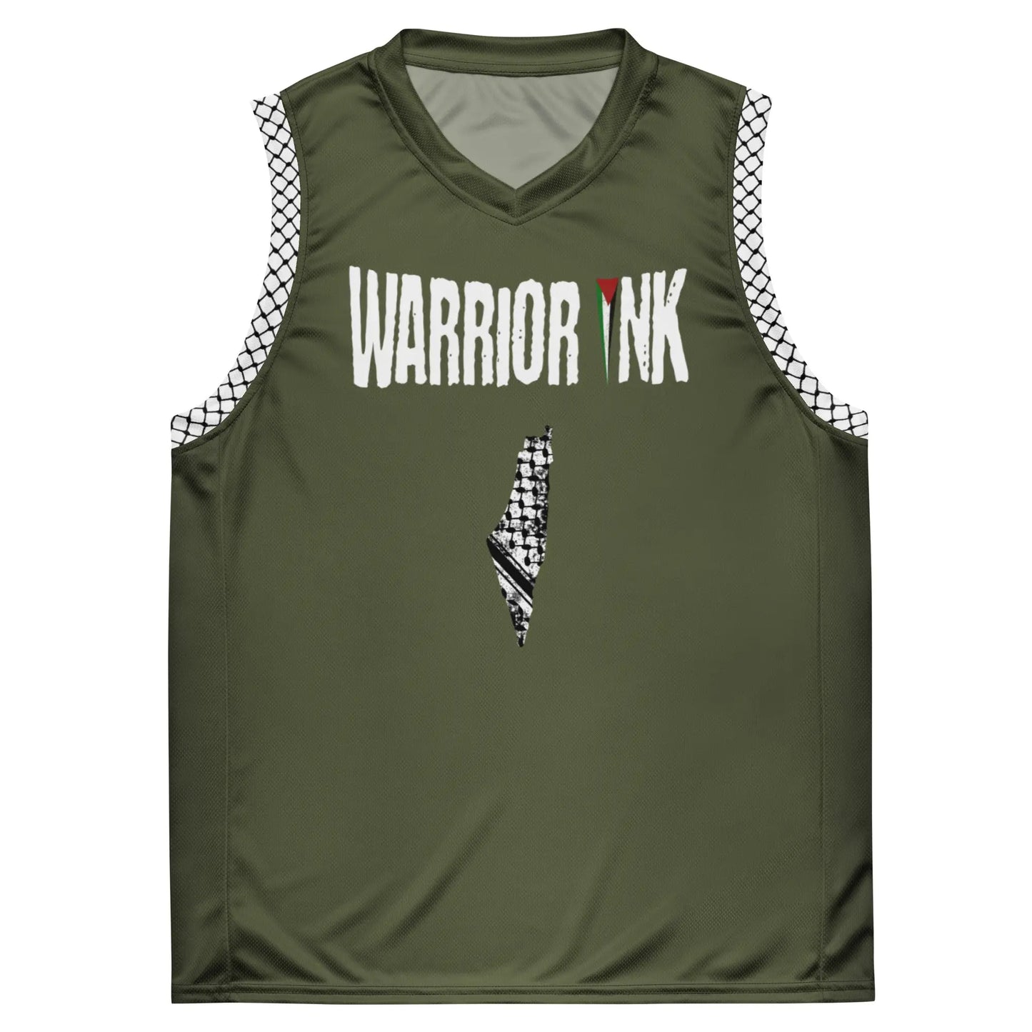 Palestine jersey in military green with keffiyeh side panels and map design