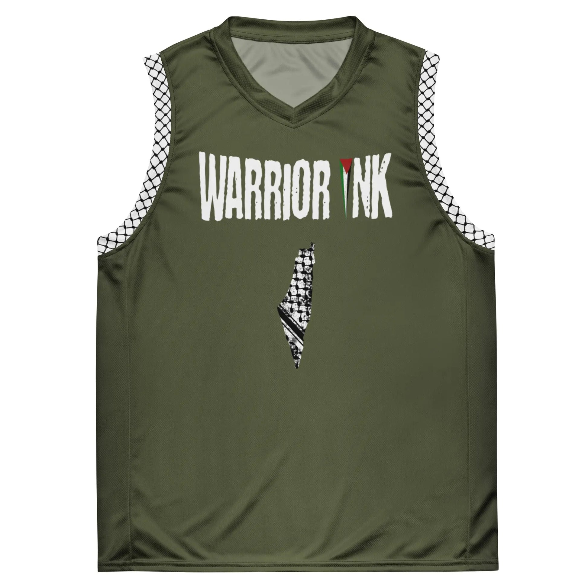 Palestine jersey in military green with keffiyeh side panels and map design