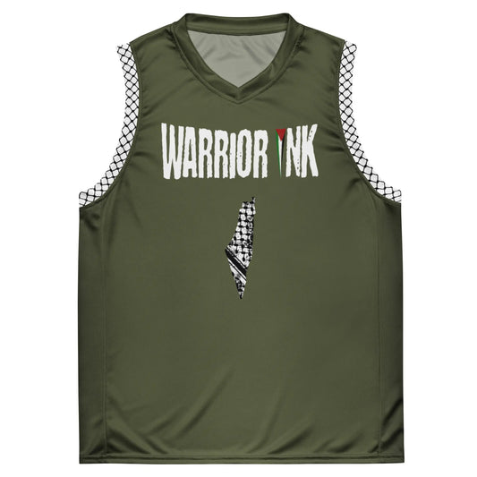 Palestine jersey in military green with keffiyeh side panels and map design