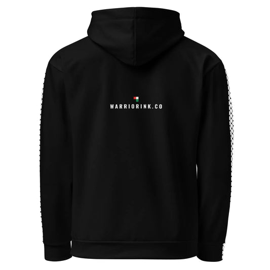 Men’s black Palestine keffiyeh hoodie by Warrior Ink Apparel.
