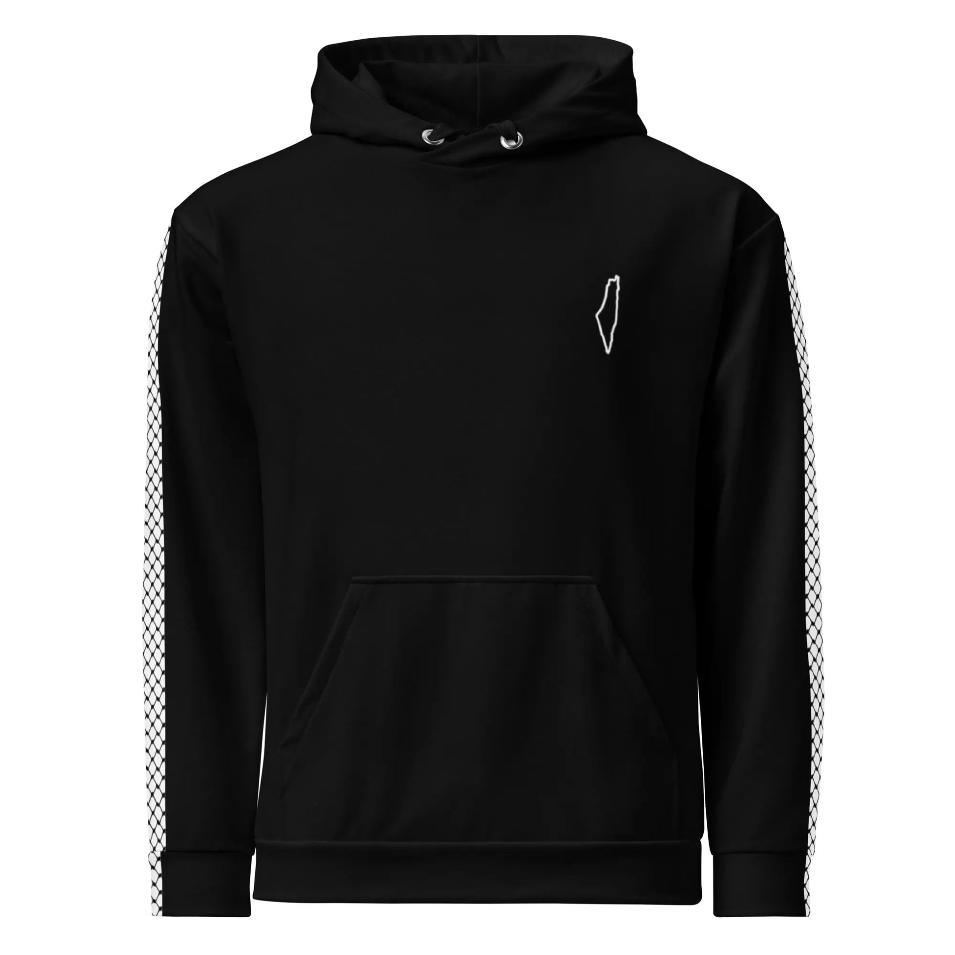 Men’s black Palestine keffiyeh hoodie by Warrior Ink Apparel.
