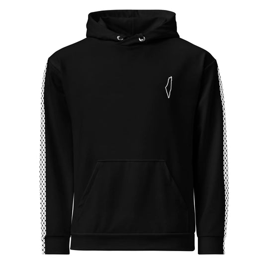 Men’s black Palestine keffiyeh hoodie by Warrior Ink Apparel.