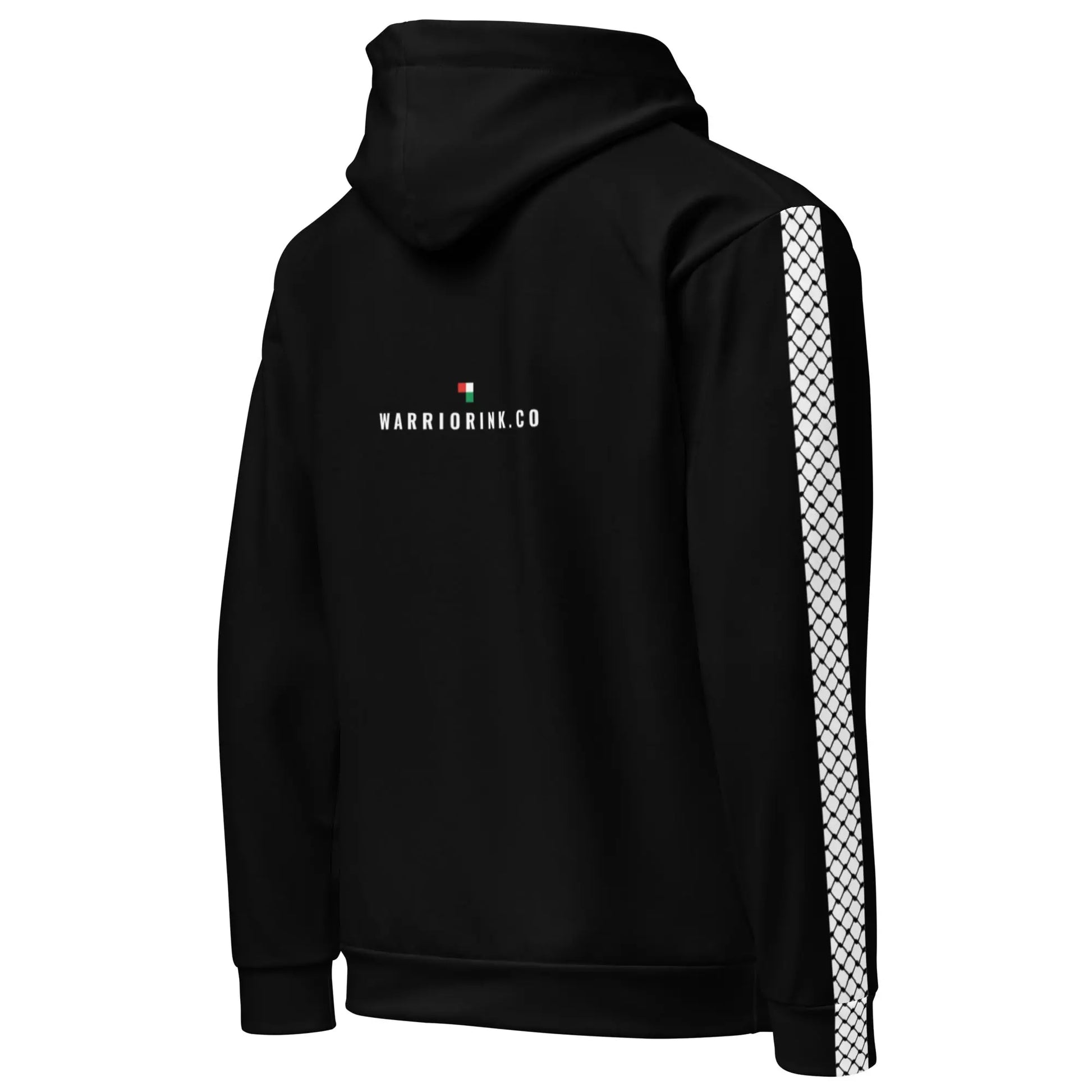 Men’s black Palestine keffiyeh hoodie by Warrior Ink Apparel.