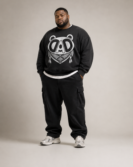 Model wearing BABA BEAR Palestine oversized sweatshirt by Warrior Ink Apparel
