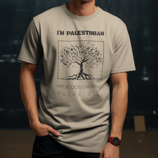 BLOOD DRIPPING OLIVE OIL – ORGANIC PALESTINIAN STATEMENT TEE