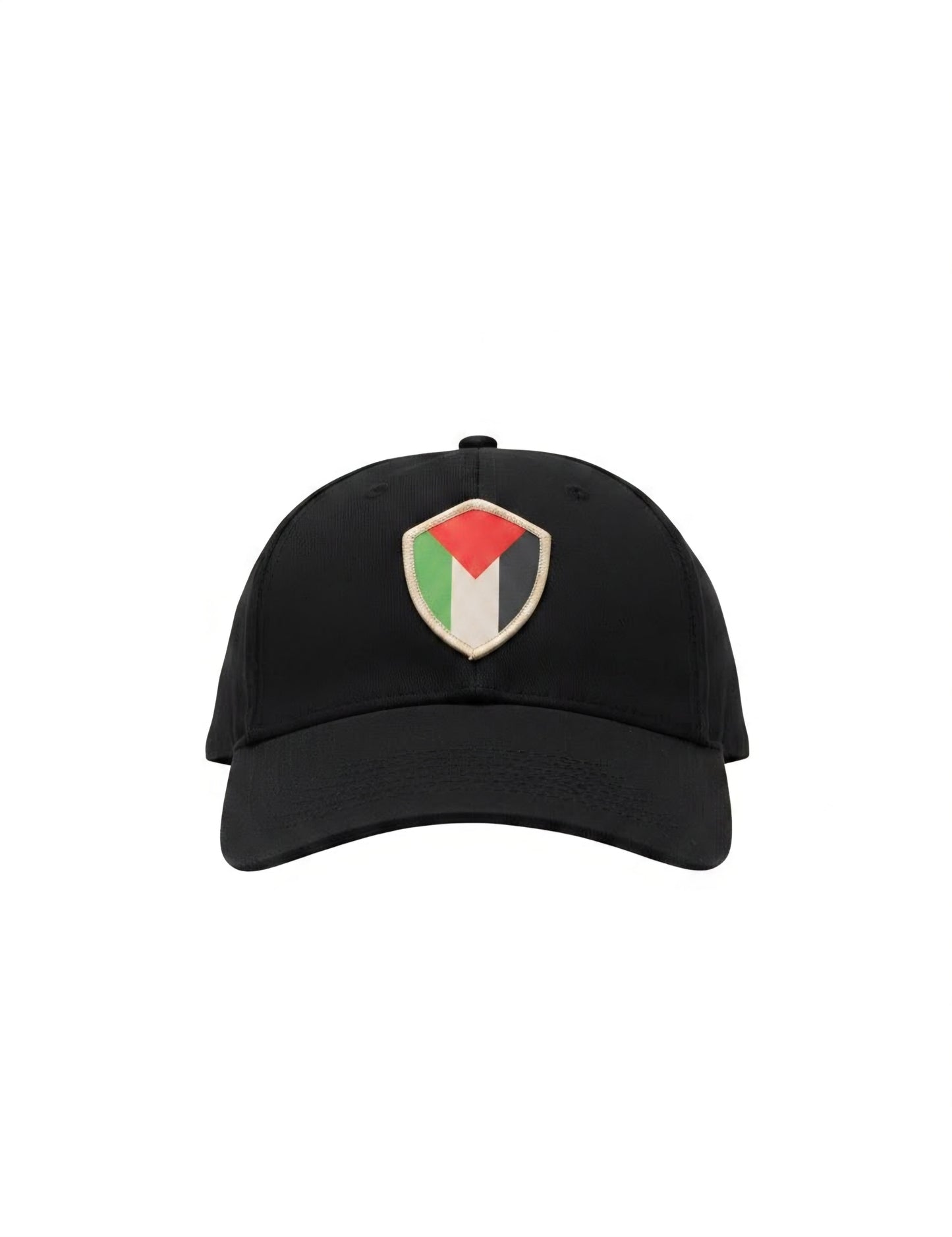 Palestine hat black cap with Palestine shield patch worn by model Warrior Ink Apparel