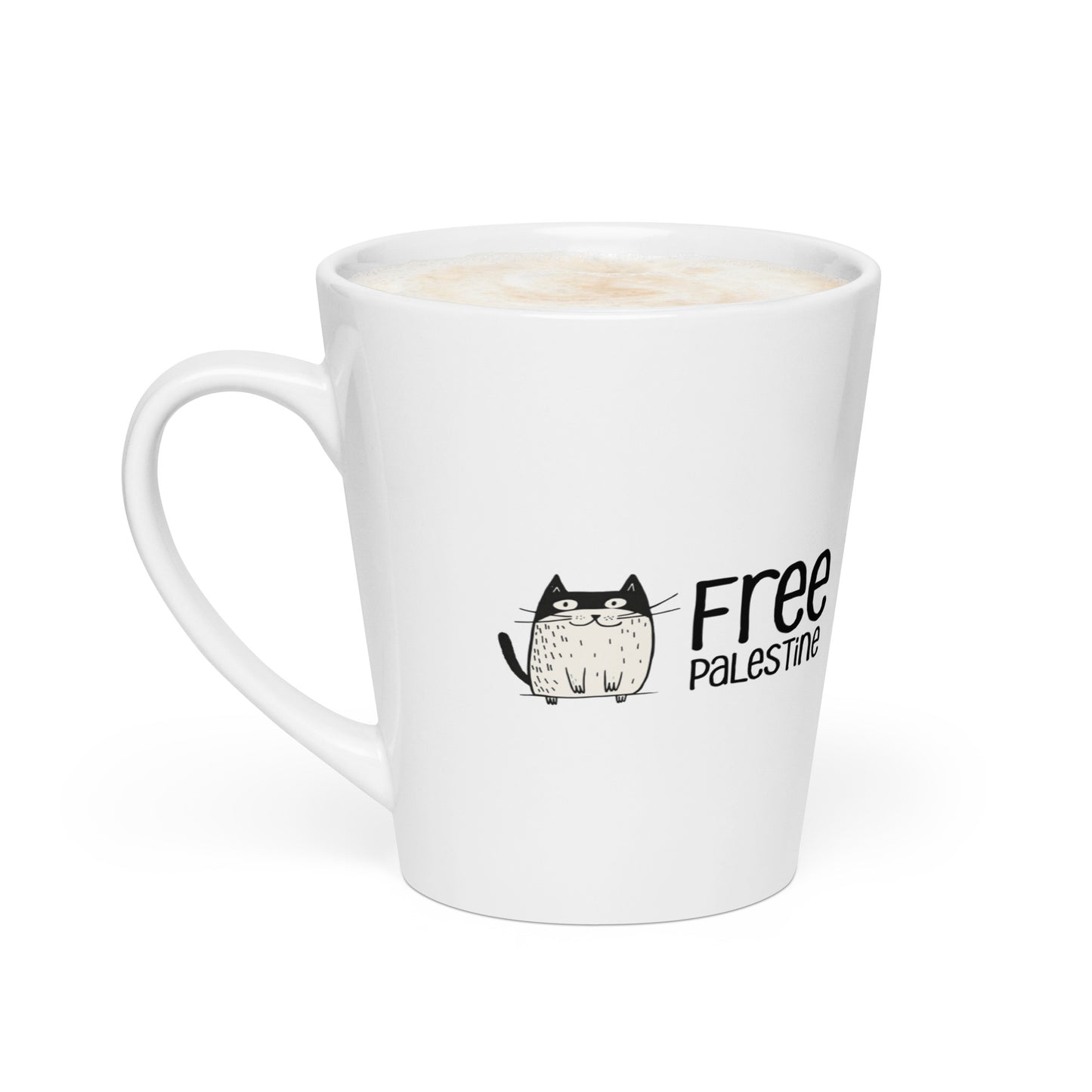 Free Palestine Cat latte mug in white ceramic by Warrior Ink Apparel