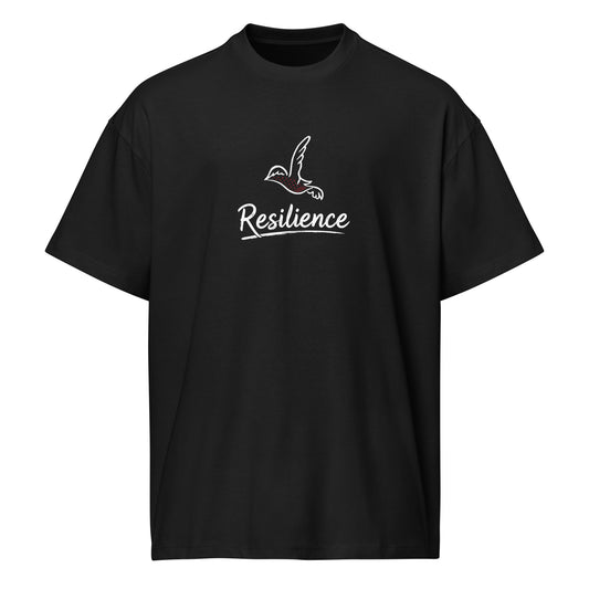Front view of RESILIENCE Palestine boxy tee with dove graphic