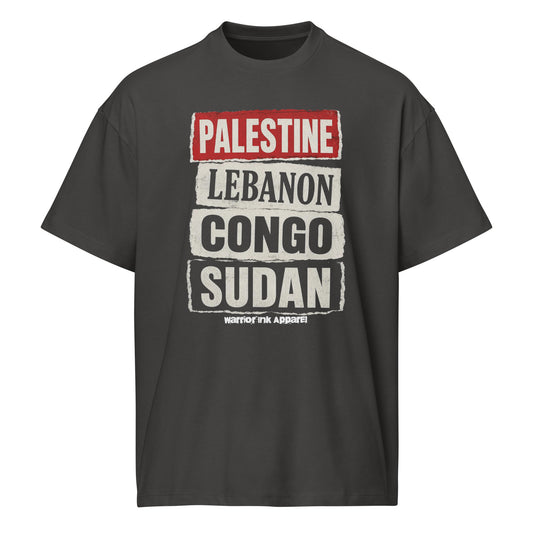 PALESTINE LEBANON CONGO SUDAN Solidarity Boxy Tee by Warrior Ink Apparel