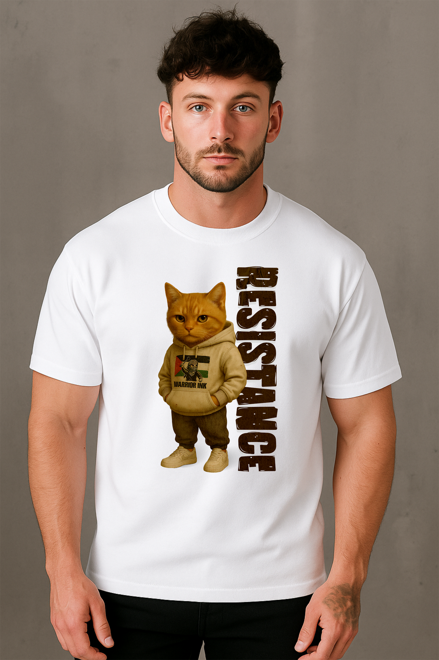 RESISTANCE CAT – MEN’S CREW NECK TEE