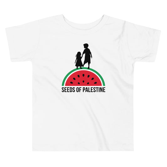 White SEEDS OF PALESTINE toddler Palestine graphic tee by Warrior Ink Apparel