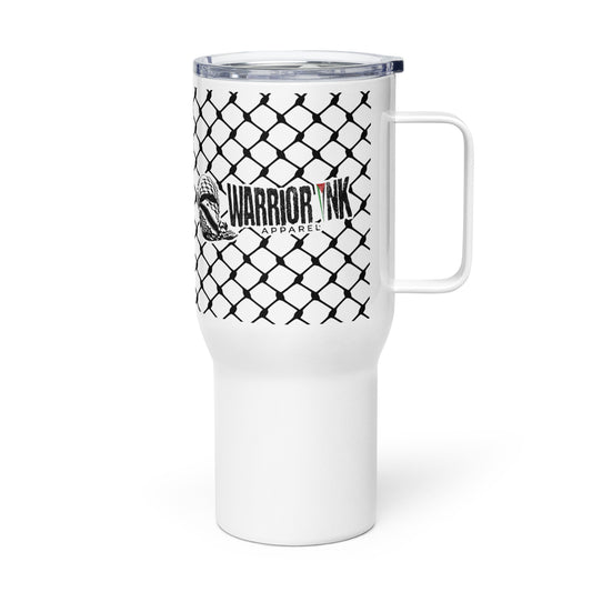To Resist Is To Love keffiyeh stainless steel travel mug by Warrior Ink Apparel
