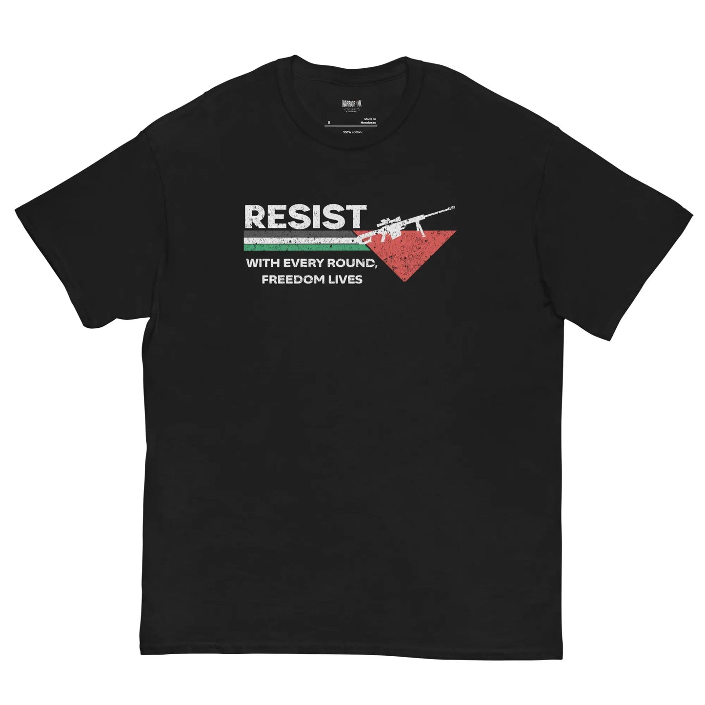 Palestinian resistance t-shirt – structured cotton tee with bold statement design, symbolizing strength and freedom.