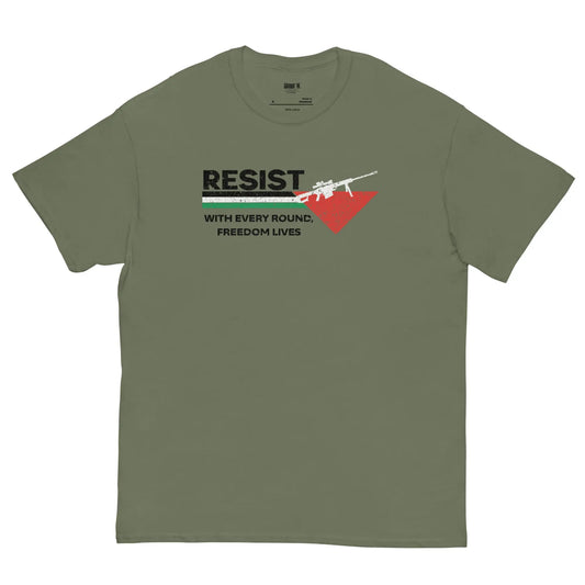 Palestinian resistance t-shirt – structured cotton tee with bold statement design, symbolizing strength and freedom.