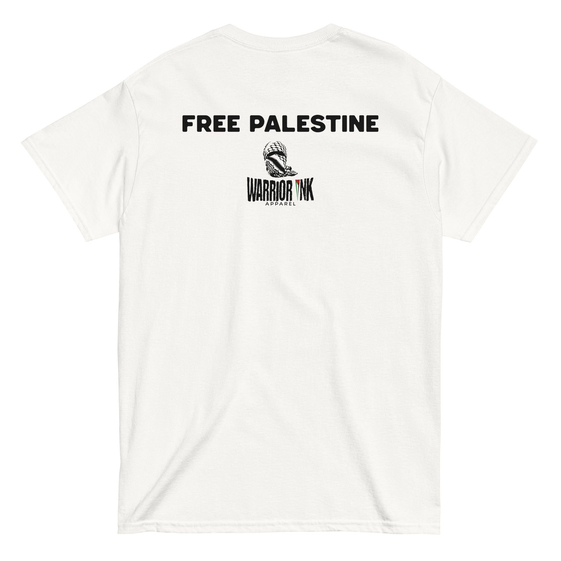 Free Palestine and Warrior Ink logo printed on back.