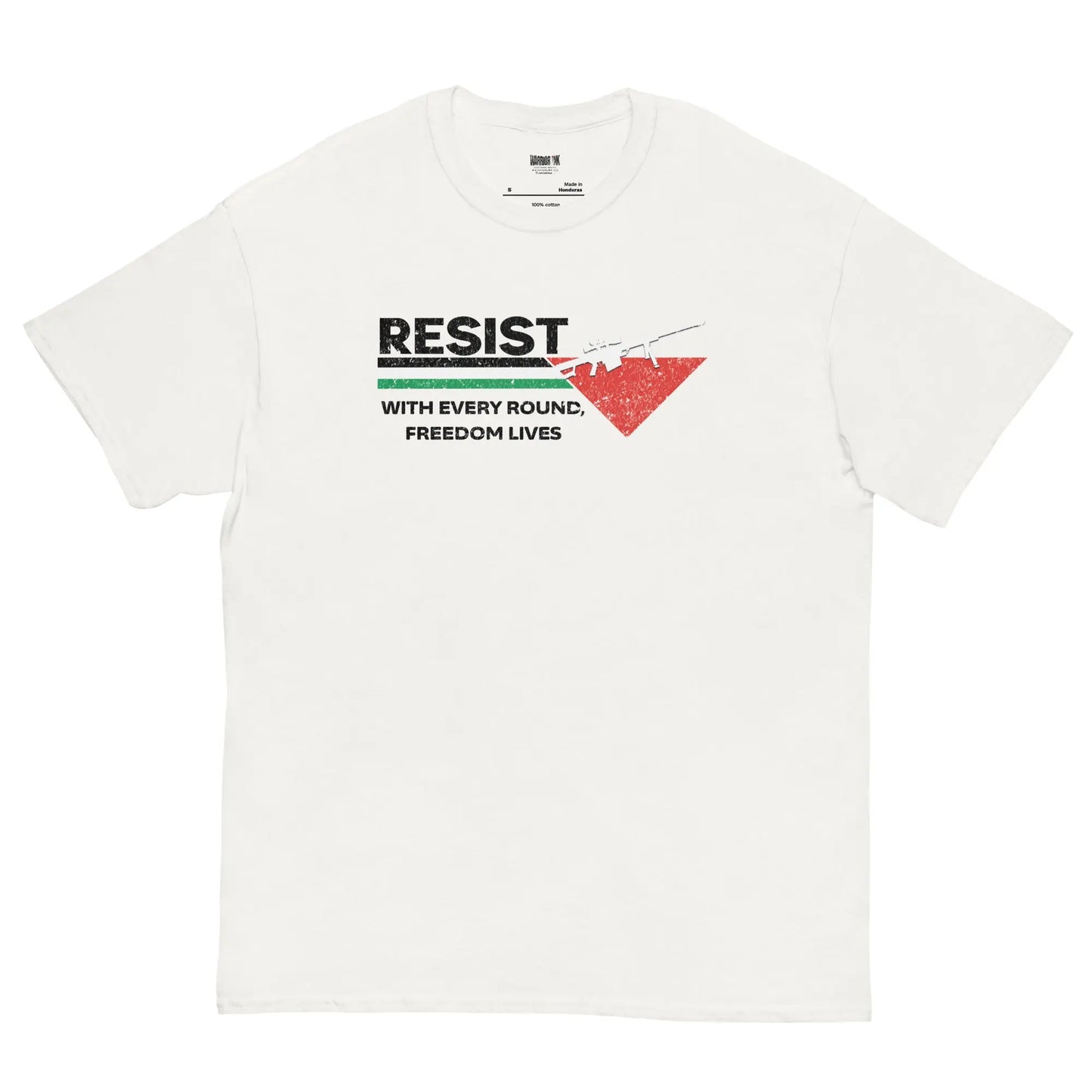 Palestinian resistance t-shirt – structured cotton tee with bold statement design, symbolizing strength and freedom.
