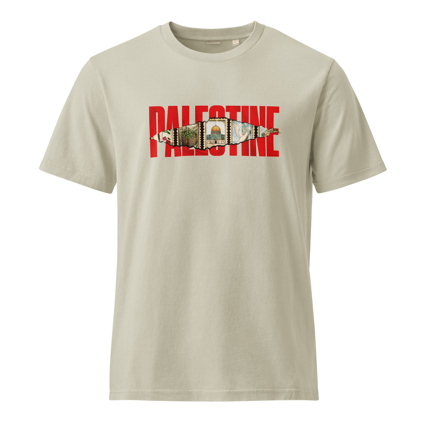 Palestine stamps shirt featuring vintage Palestinian stamp collage graphic