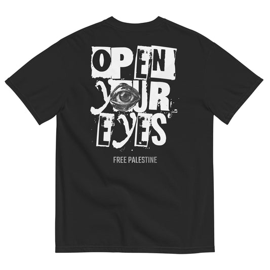 Open Your Eyes Free Palestine tee by Warrior Ink Apparel