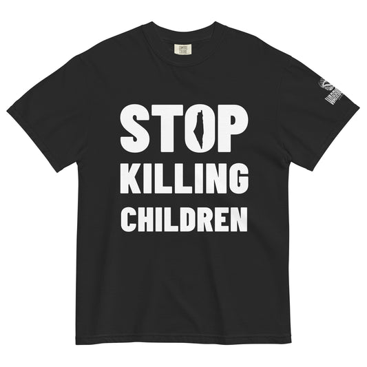 Stop Killing Children black heavyweight t-shirt by Warrior Ink Apparel