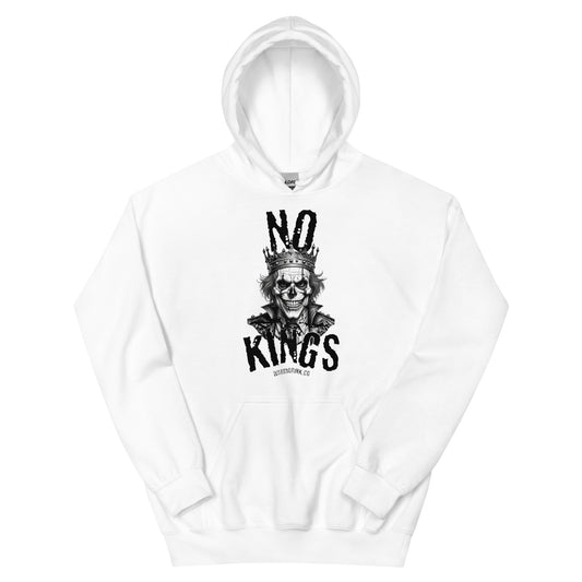No Kings hoodie with crowned skull artwork by Warrior Ink Apparel