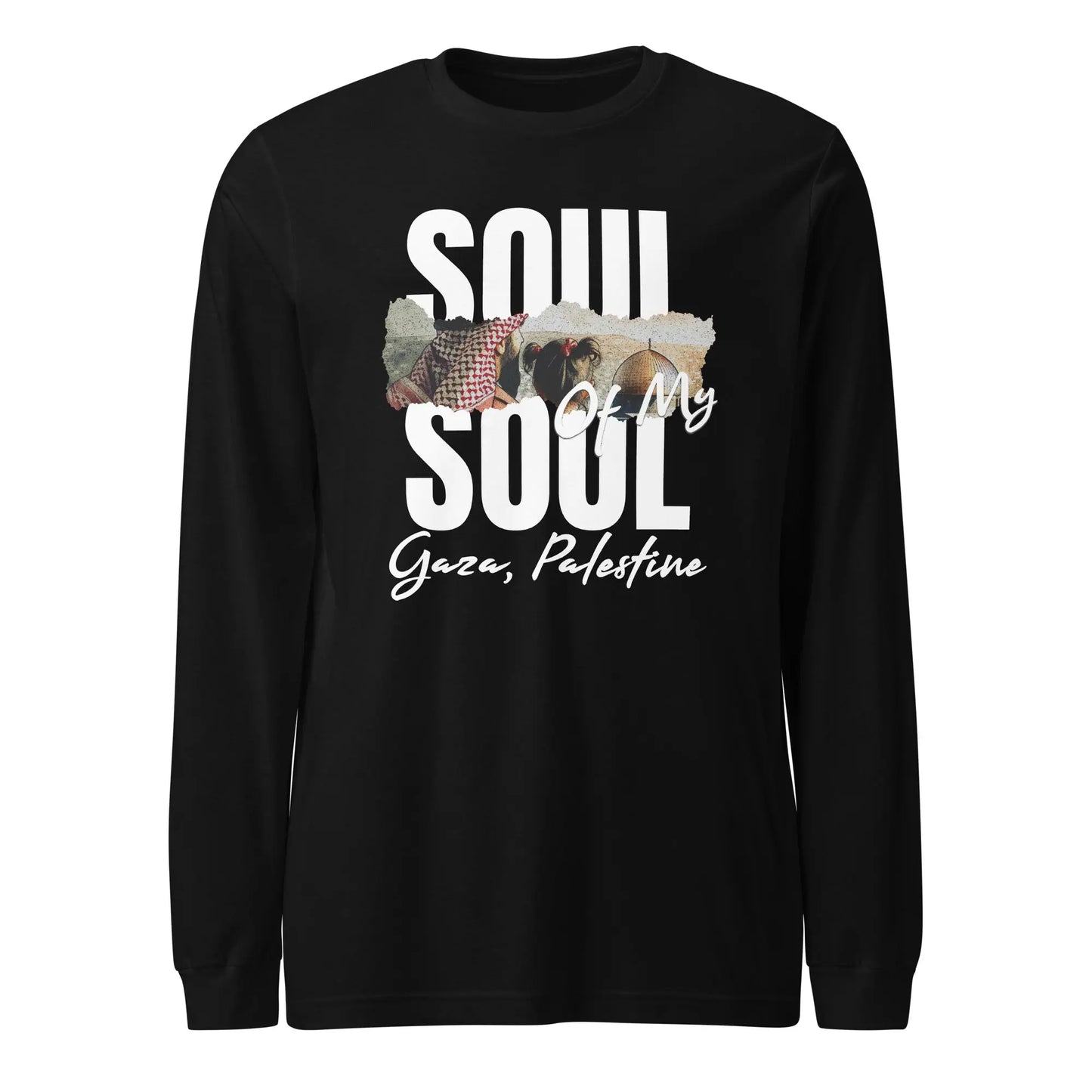Soul of My Soul Long Sleeve Tee - Palestinian solidarity shirt with keffiyeh design and Gaza tribute