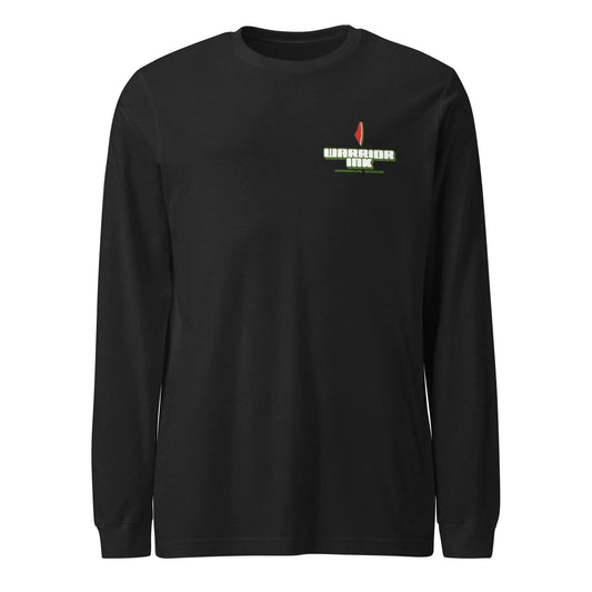 Warrior Ink Watermelon Edition Long Sleeve – Black long sleeve with Watermelon Edition logo on the front and Palestinian floral art on the back.