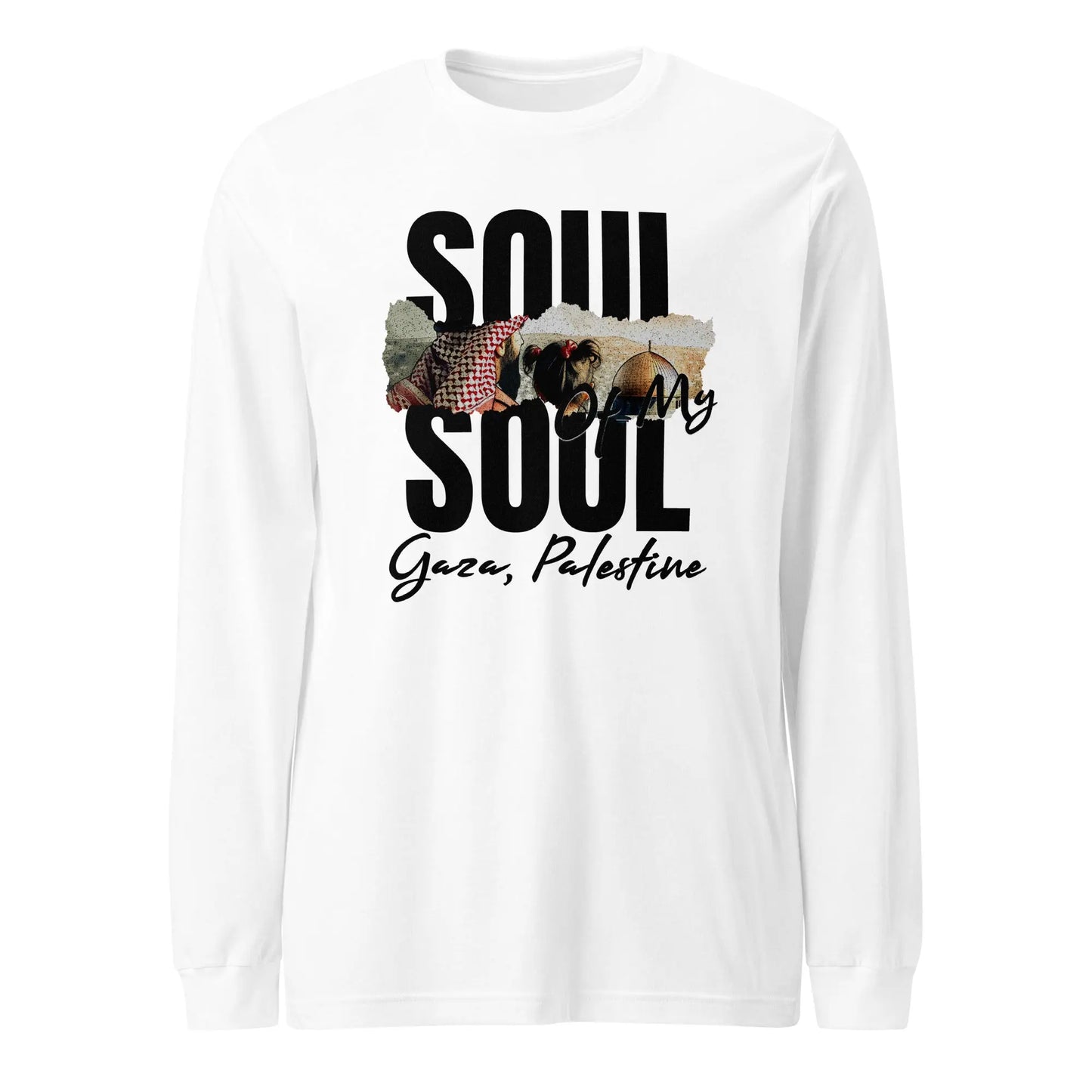 Soul of My Soul Long Sleeve Tee - Palestinian solidarity shirt with keffiyeh design and Gaza tribute