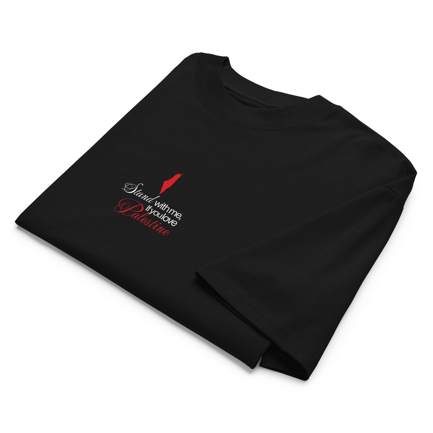 Folded STAND WITH PALESTINE organic oversized tee by Warrior Ink Apparel
