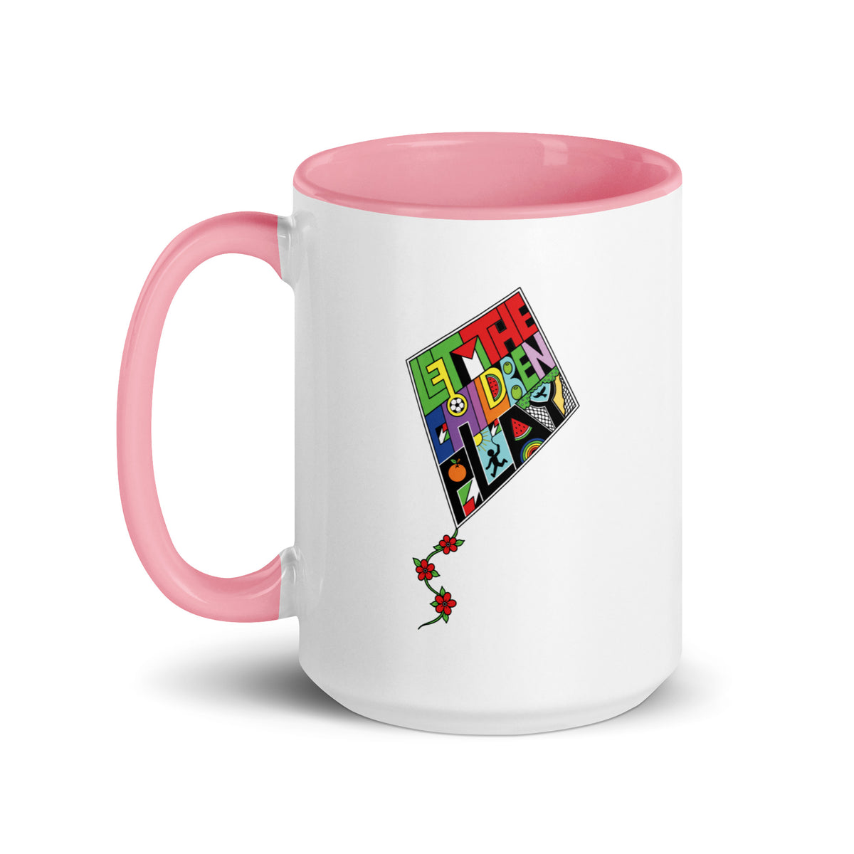 LET THE CHILDREN PLAY Palestine kite color accent mug by Warrior Ink