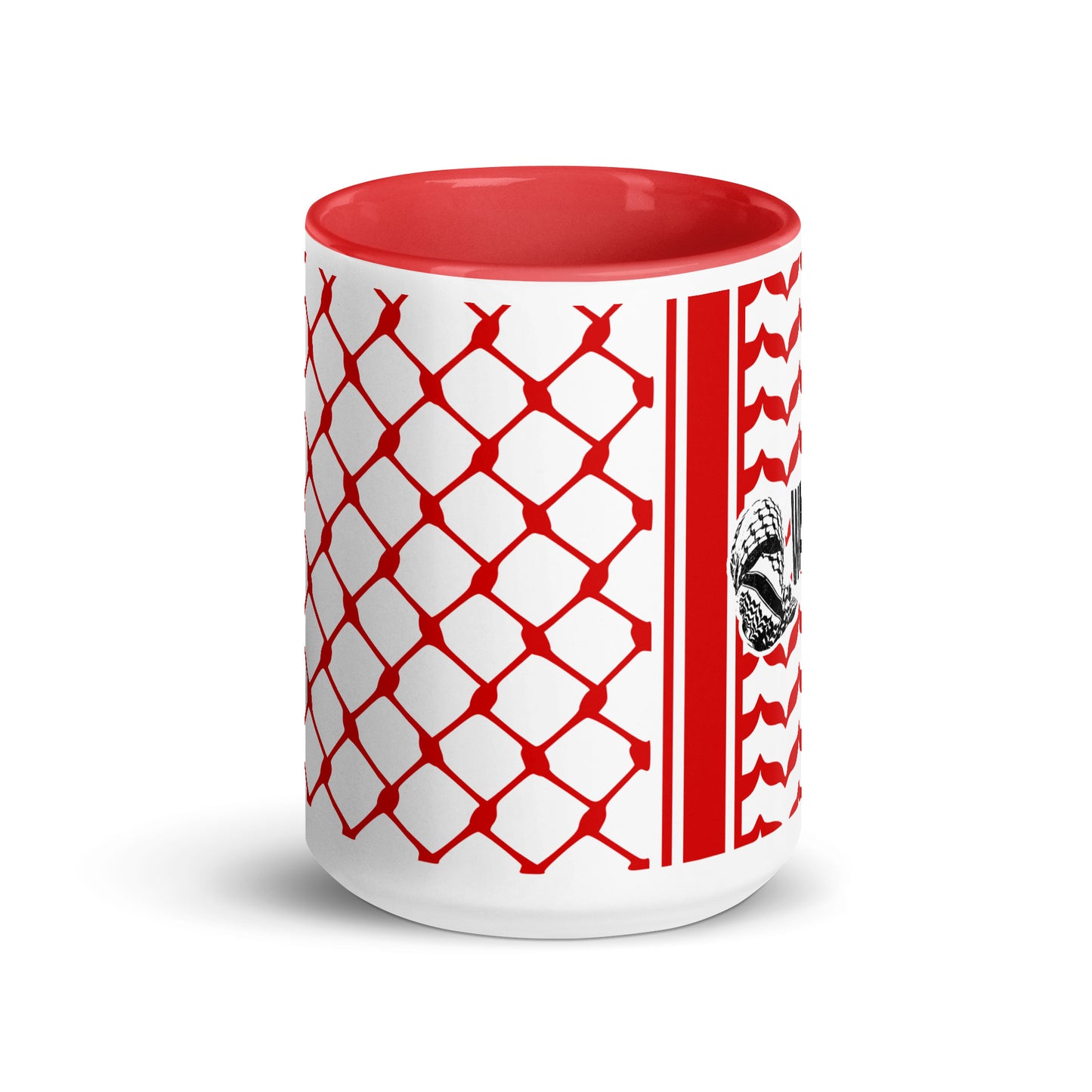 Red keffiyeh ceramic coffee mug by Warrior Ink Apparel