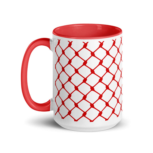 Red keffiyeh ceramic coffee mug by Warrior Ink Apparel