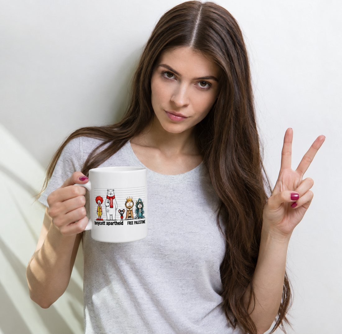 Boycott Apartheid Free Palestine ceramic solidarity mug by Warrior Ink
