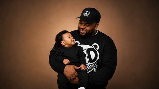 Model wearing BABA BEAR Palestine oversized sweatshirt by Warrior Ink Apparel