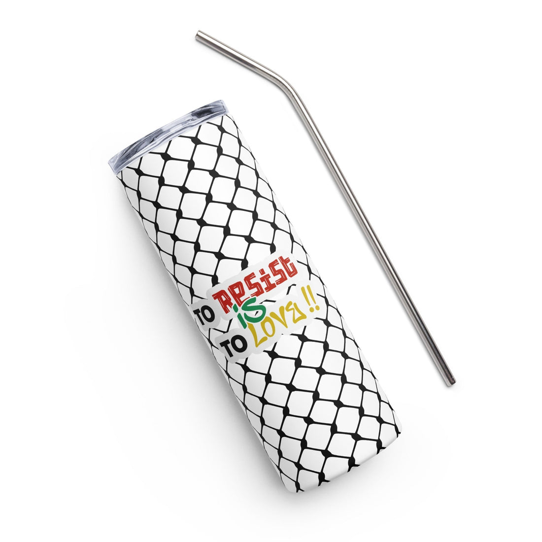 To Resist Is To Love keffiyeh stainless steel 20 oz tumbler with metal straw