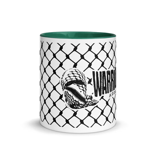 Keffiyeh ceramic mug with red interior and handle by Warrior Ink Apparel