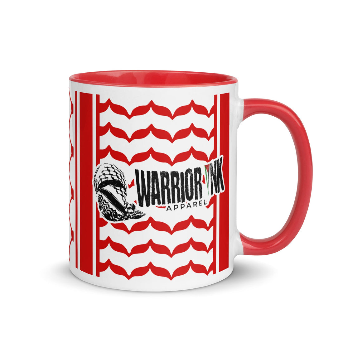 Red keffiyeh ceramic coffee mug by Warrior Ink Apparel