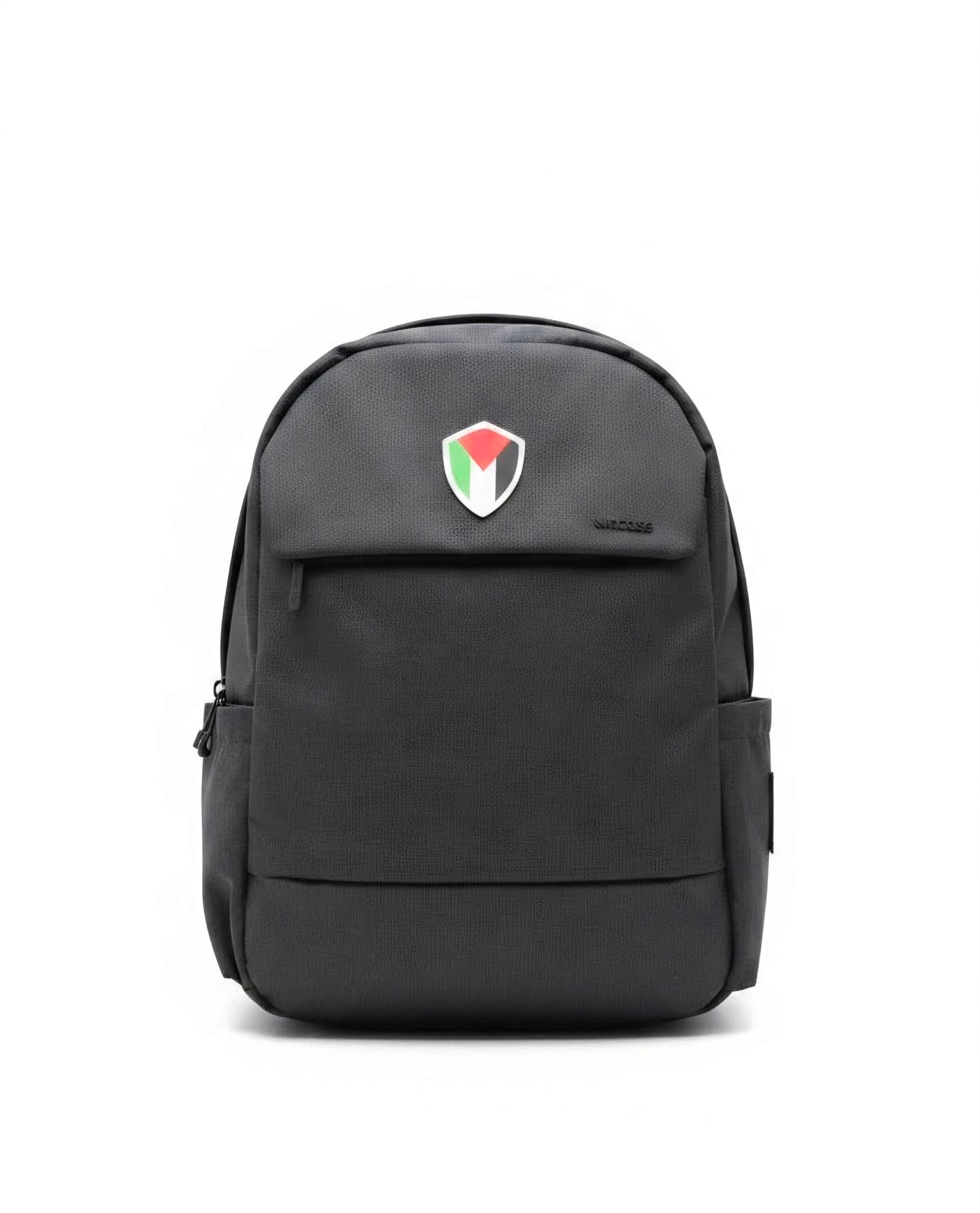 Palestine backpack 20L black laptop bag with Palestine emblem worn outdoors by Warrior Ink Apparel