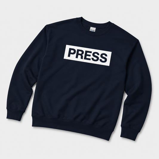 PRESS Crewneck – Palestine journalist sweatshirt by Warrior Ink Apparel