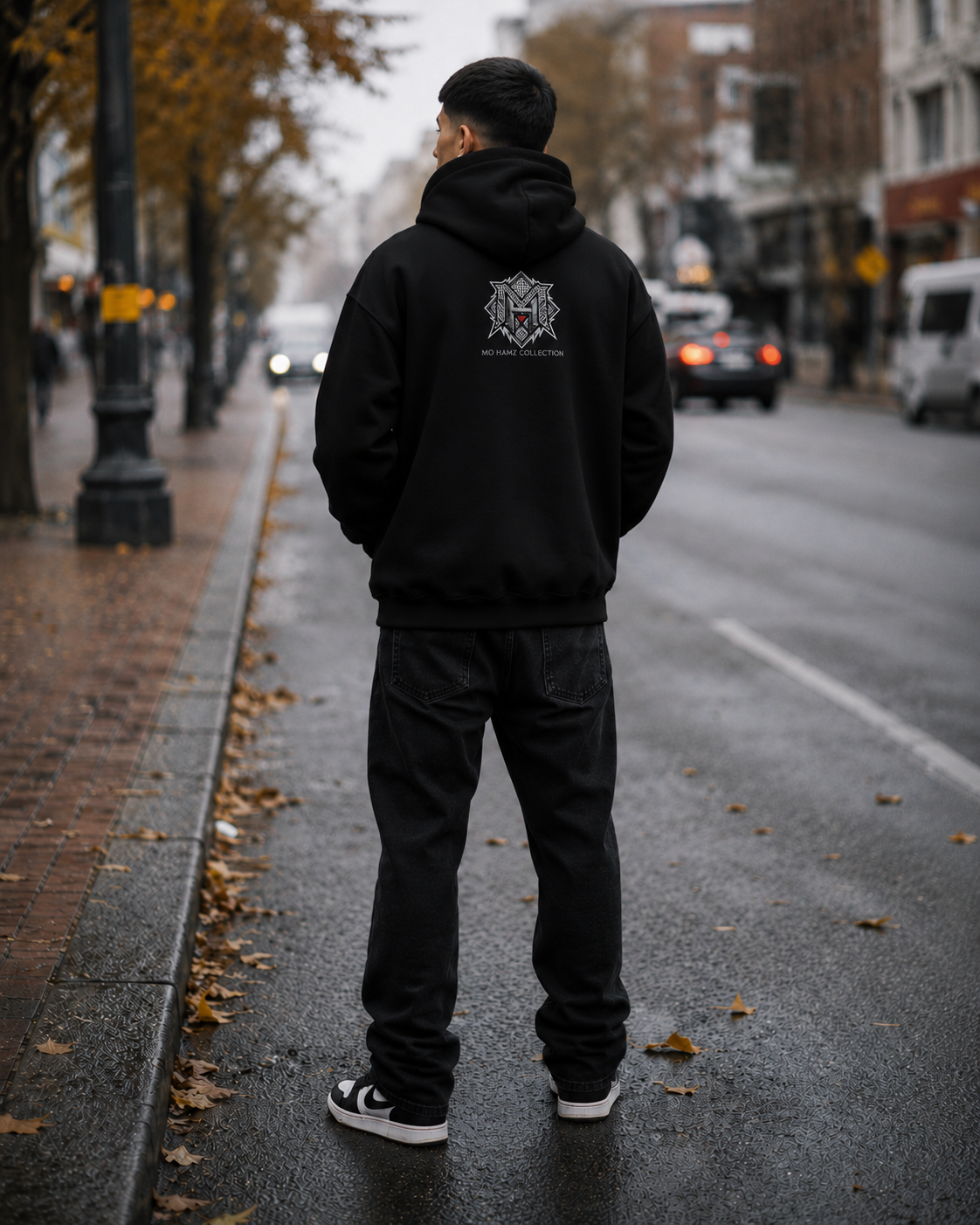Model wearing FREEDOM WINGS Palestine hoodie from Warrior Ink Apparel