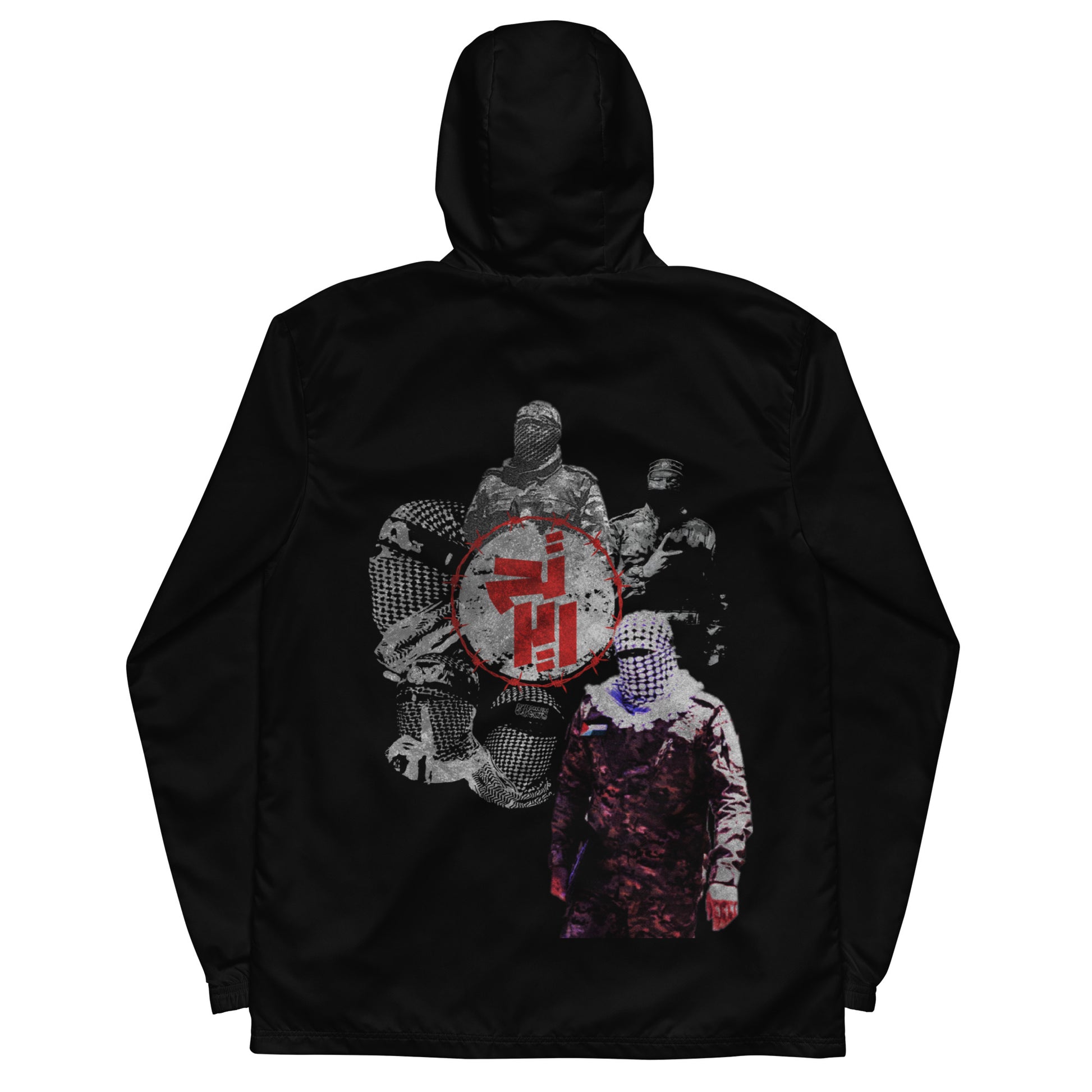 Black Liberation of Palestine windbreaker jacket with bold back design and hood