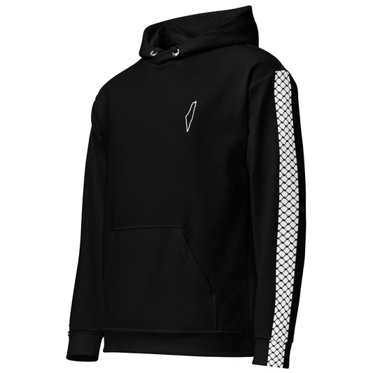 Men’s black Palestine keffiyeh hoodie by Warrior Ink Apparel.