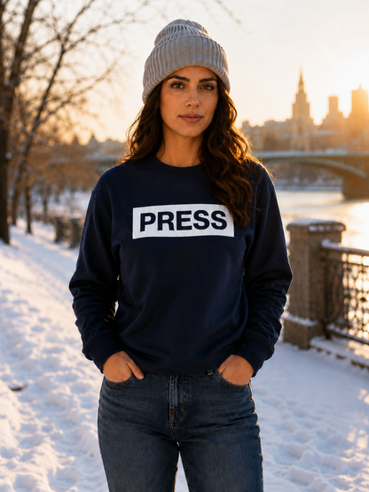 PRESS Crewneck – Palestine journalist sweatshirt by Warrior Ink Apparel