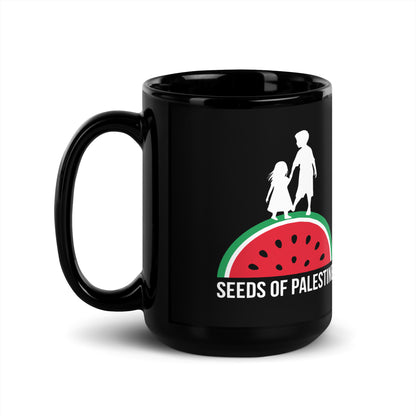 SEEDS OF PALESTINE black ceramic mug by Warrior Ink